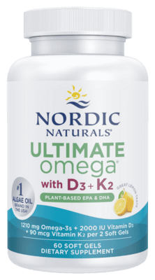 Ultimate Omega with D3 + K2, Plant-Based EPA & DHA, Lemon Flavor (60 Softgels)