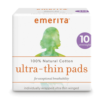 Ultra Thin Overnight Pads, Natural Cotton, with Wings (10 Pads)