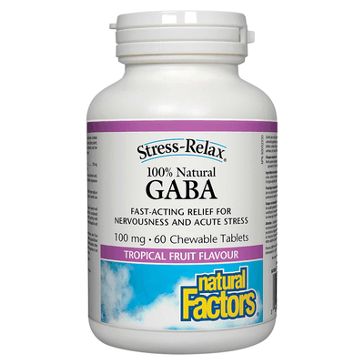 100% Natural GABA 100 mg, Tropical Fruit Flavour, Stress-Relax (60 Chewables)