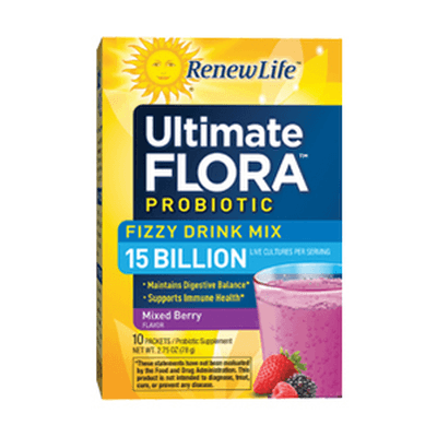 Ultimate Flora Fizzy Drink Mix 15 Billion, Mixed Berry (10 Packets)