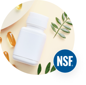 Pill bottle with NSF logo