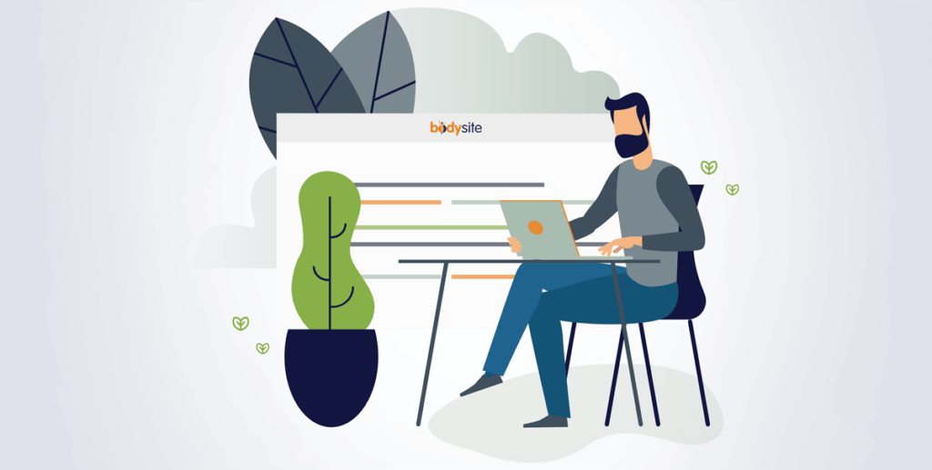 illustration graphic with man sitting on chair looking at laptop