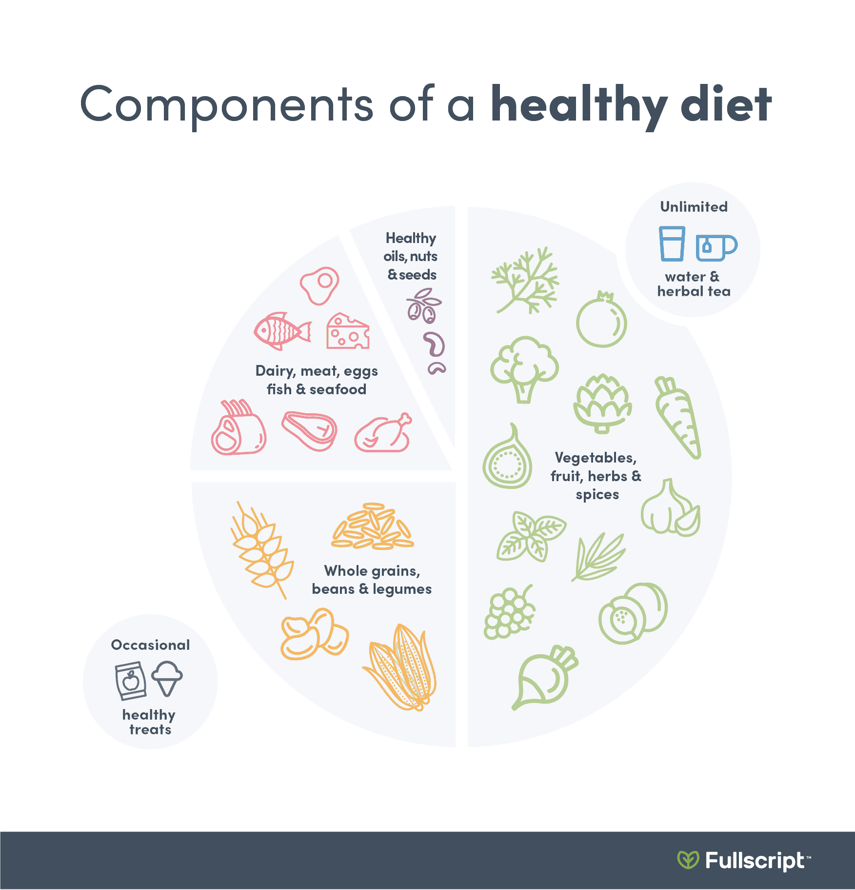 healthy plate with a recommended food intake infographic