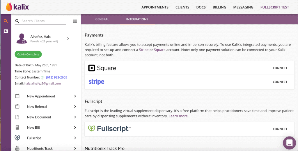 Kalix Fullscript integration step 1