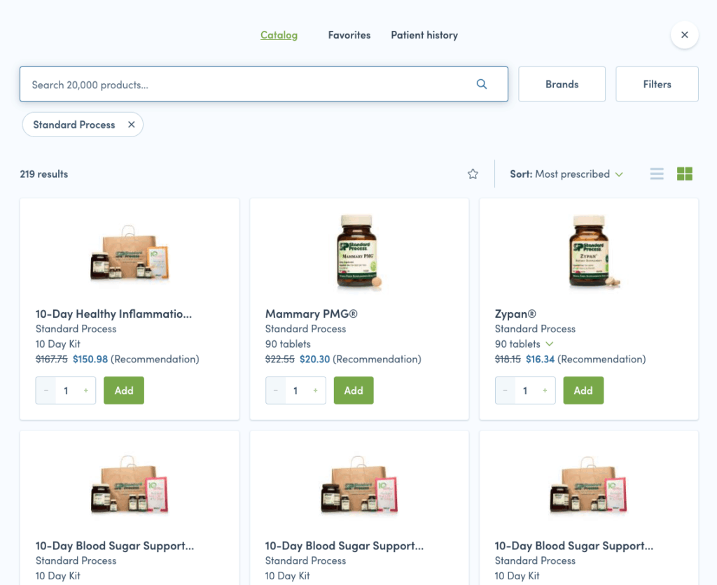 Standard process products in the Fullscript catalog