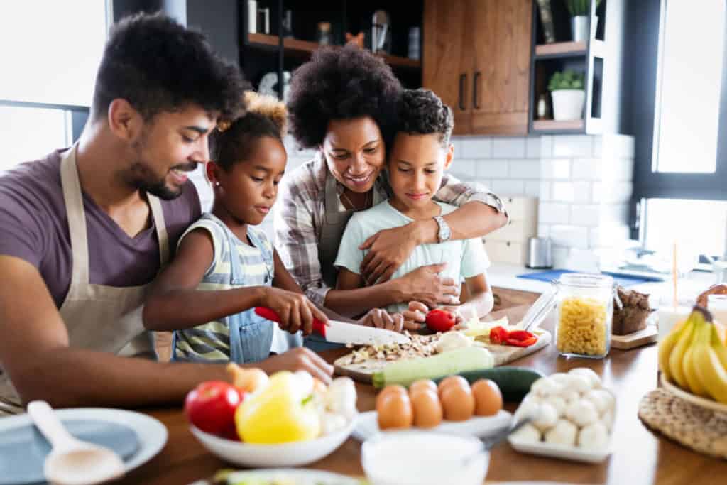 Family preparing a meal together