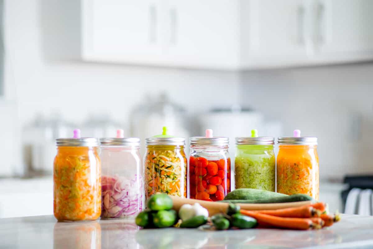 Jars of fermented foods