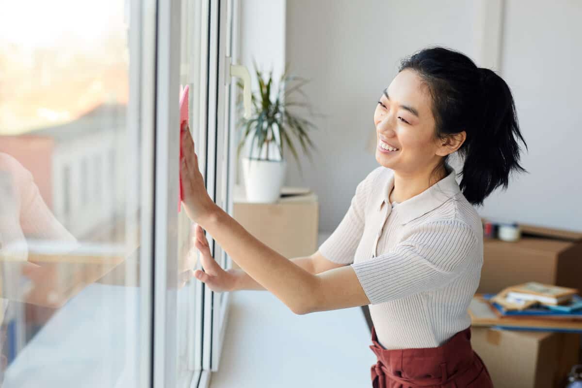 Mold exposure woman cleaning window