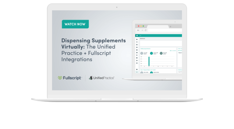 integrations partner laptop playing Fullscript and Unified Practice integration webinar