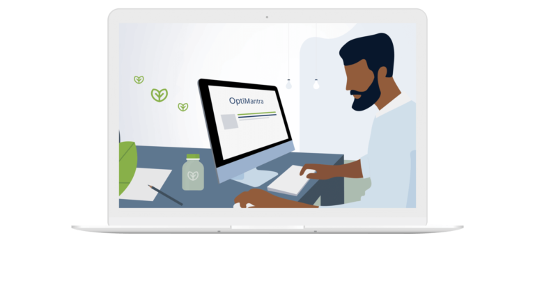 illustration of man sitting at desk and working on desktop computer