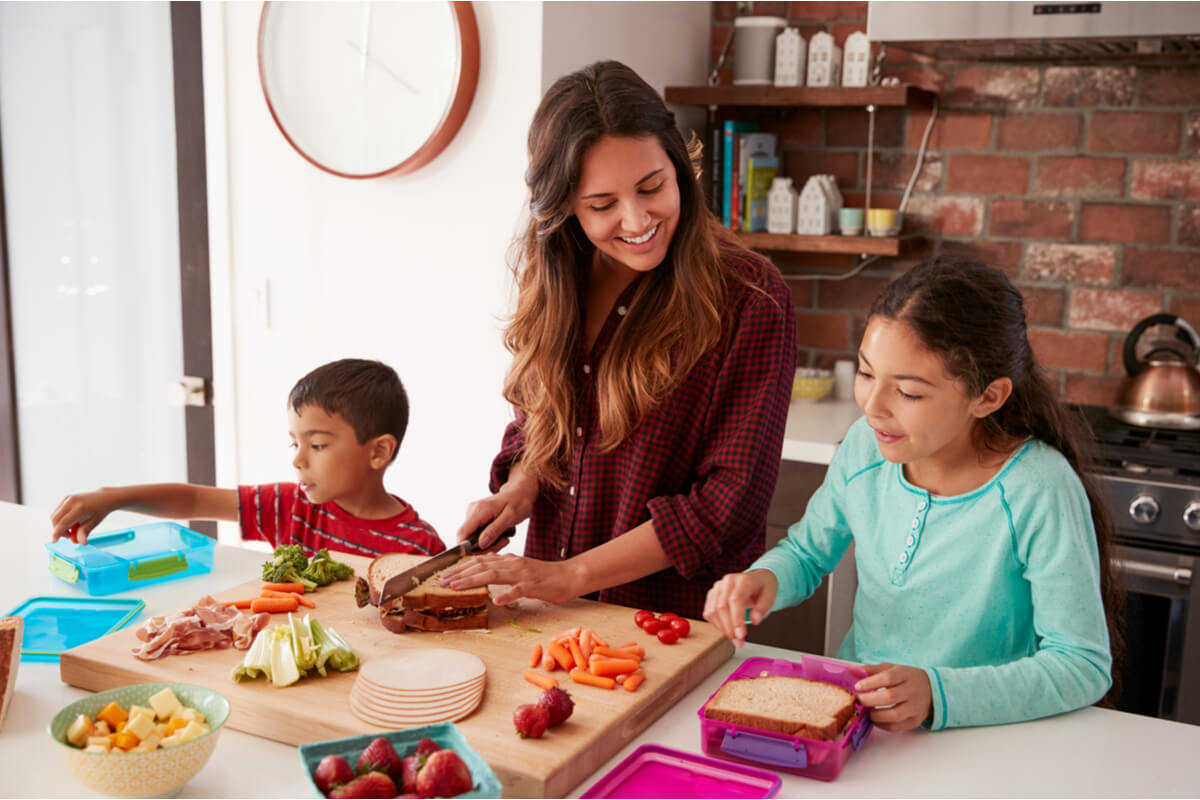 mother making snacks for children