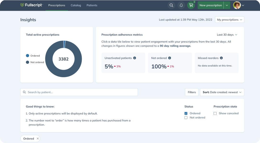 Step 3 — Fullscript insights dashboard