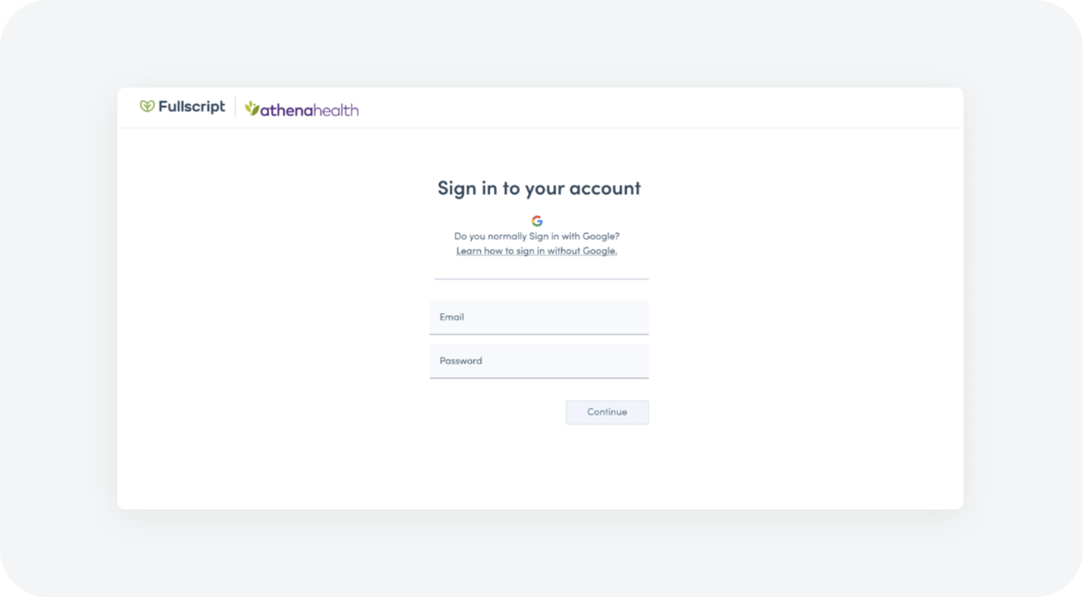 athenahealth integration step 4 image showing how to sign in to your Fullscript account