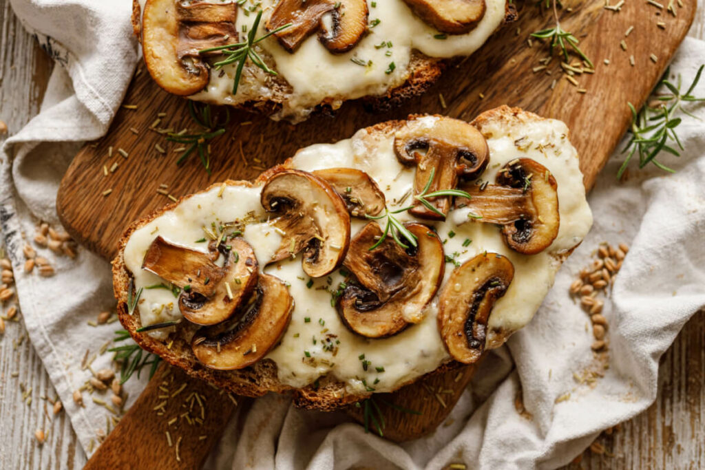mushrooms and cheese on toast