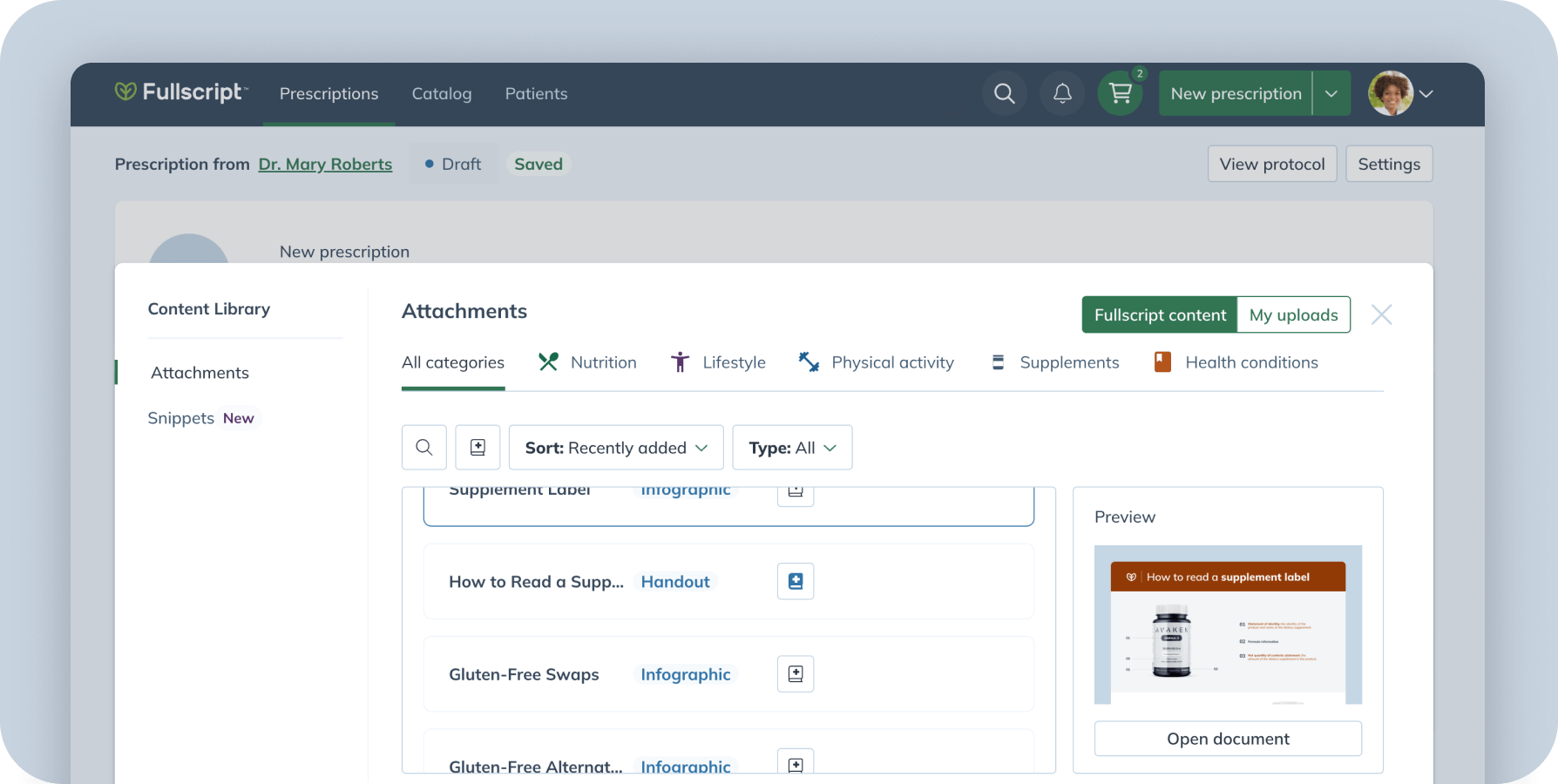 zoomed-in image of Fullscript’s evidence-based patient handouts displayed in-app