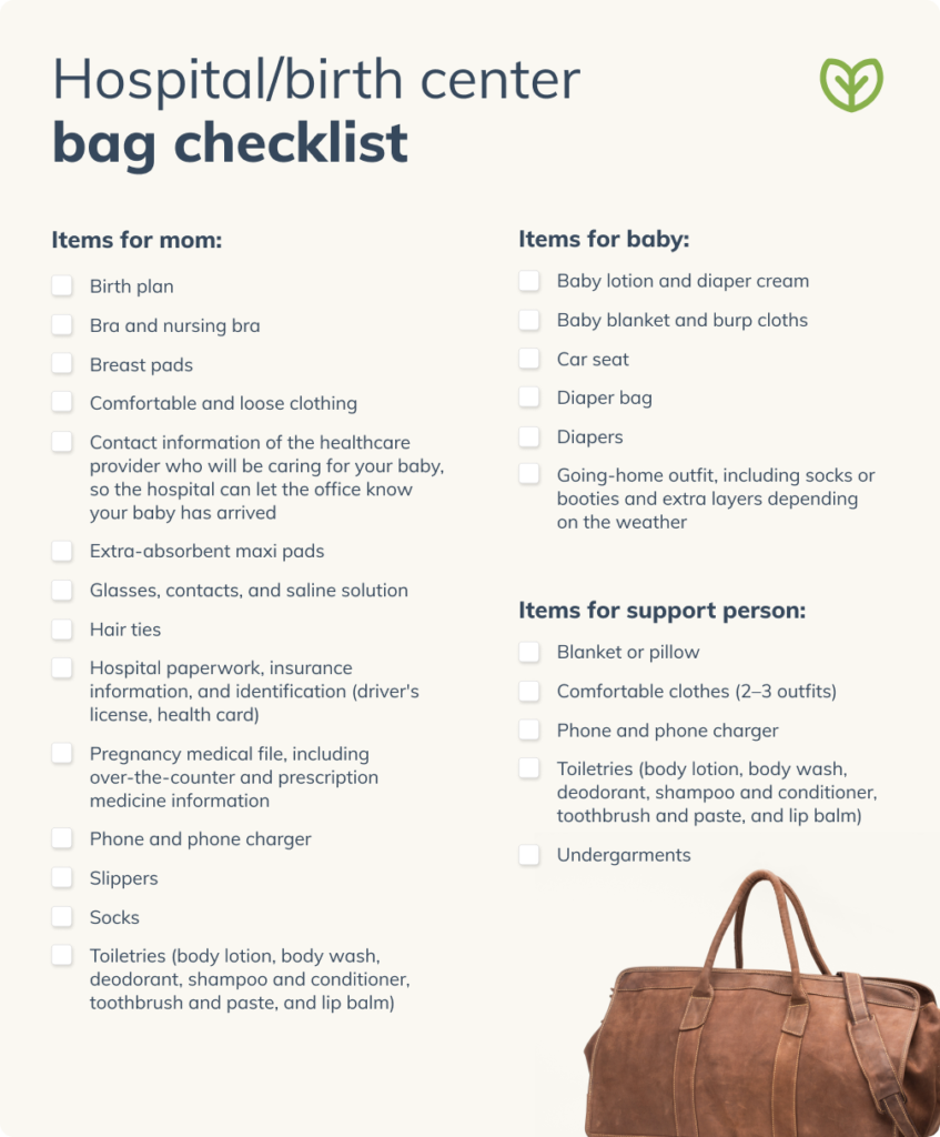 hospital birth center bag checklist