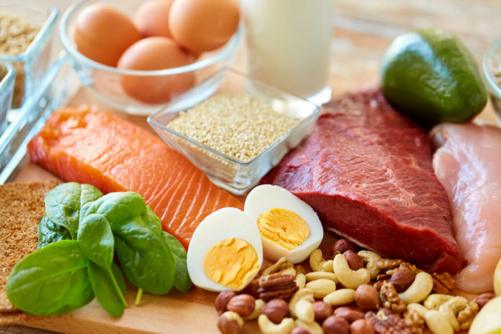 assortment of high protein foods