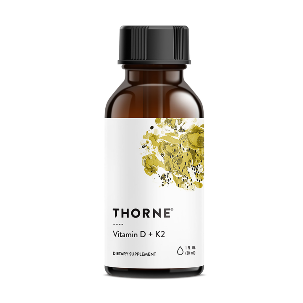 brand partner Thorne Vitamin D + K2 liquid supplement bottle