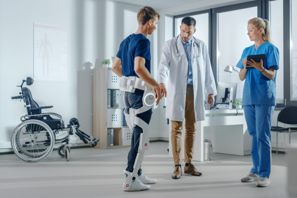 doctor using ai in healthcare to help patient walk