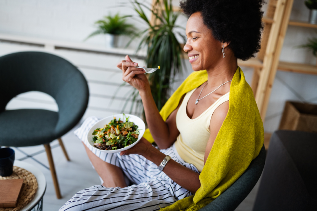 woman eating a salad