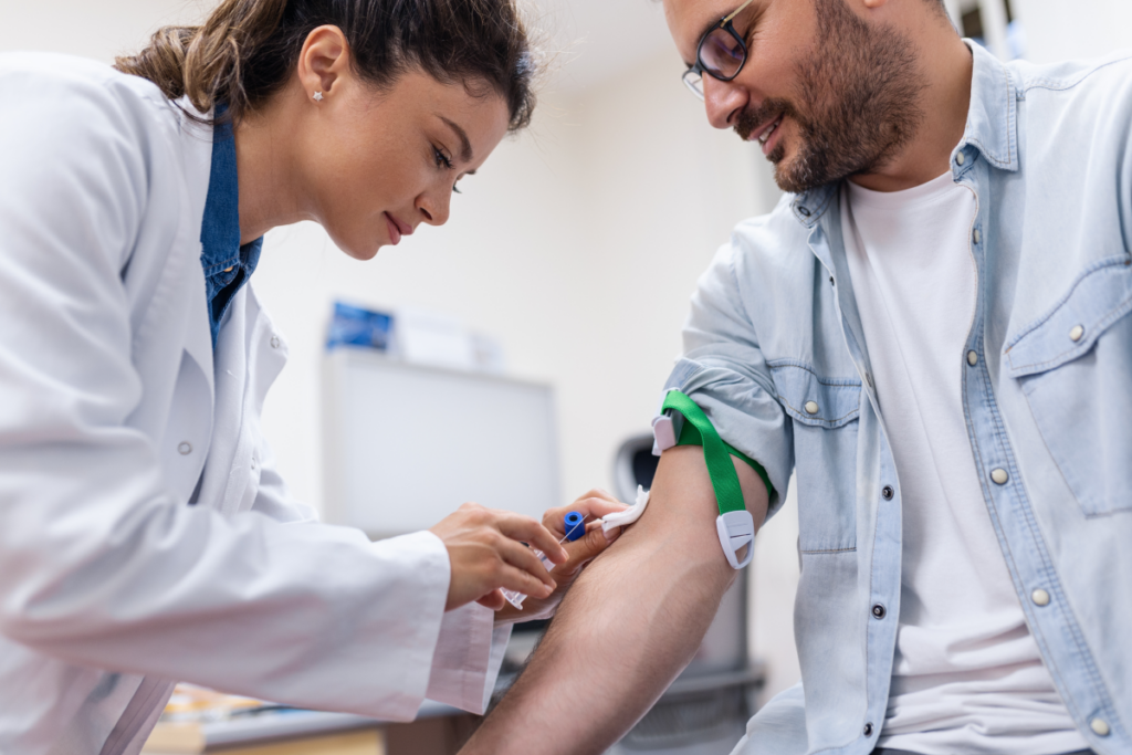 healthcare provider conducting thyroid blood tests